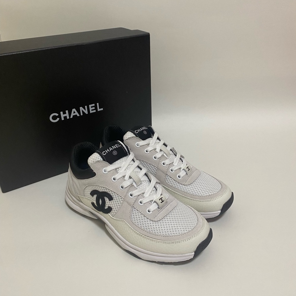 CHANEL Women's Cream and Black Sneakers